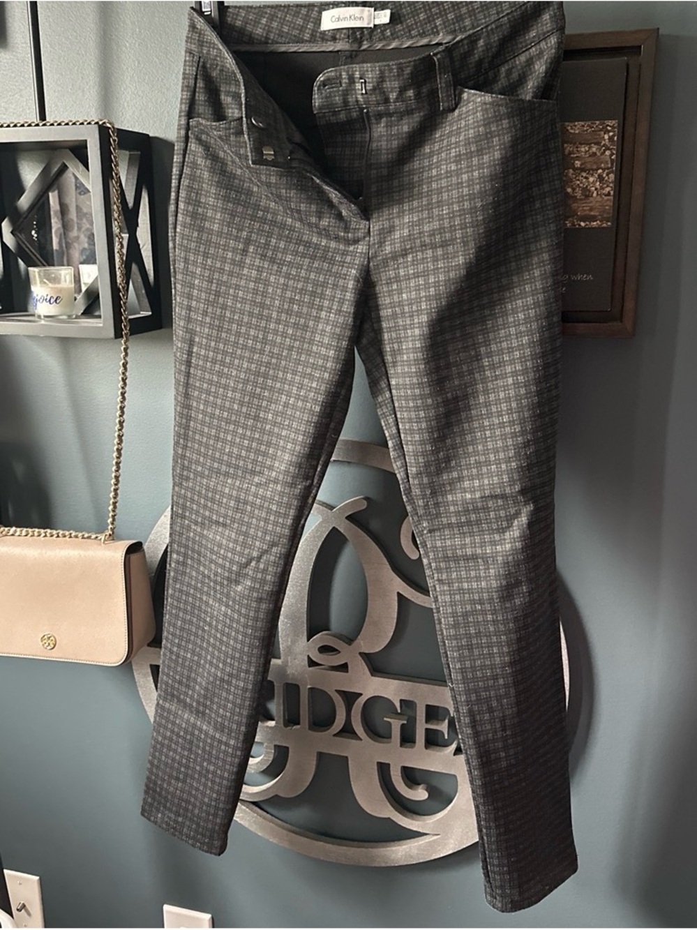 Calvin Klein Men's Charcoal Checked Dress Pants